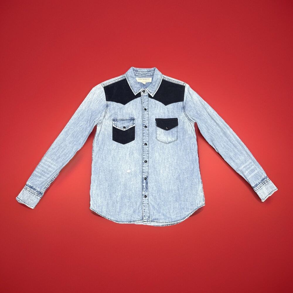Lucky Brand Remade Denim Western Shirt XS Blue Snap Button Patchwork Fall 2018